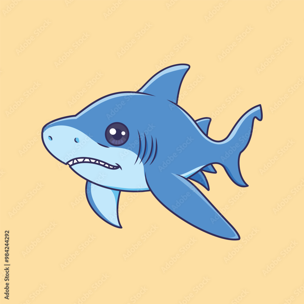 Naklejka premium Cute shark fish animal cartoon character vector Illustration.