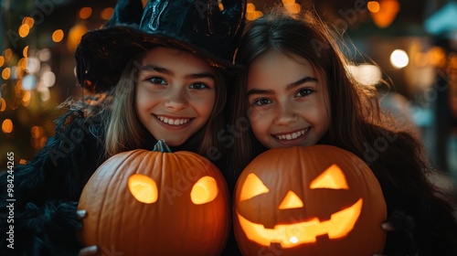 Playful Witches and Glowing Pumpkins: Fun Halloween Celebrations in Autumn Forest