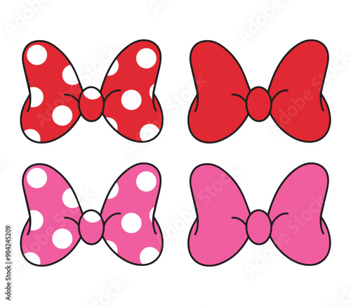 Cute baby girl hair accessory, cartoon style ribbon. Party decor , head props, clipart set isolated on white background .s
