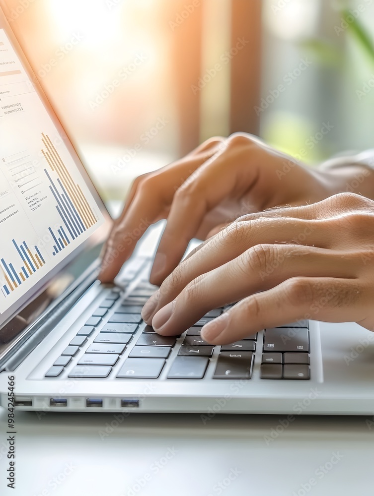 Hands Typing on Laptop with Business Plan Document and Analytics Hands Typing on Laptop with Business Plan Document and Analytics