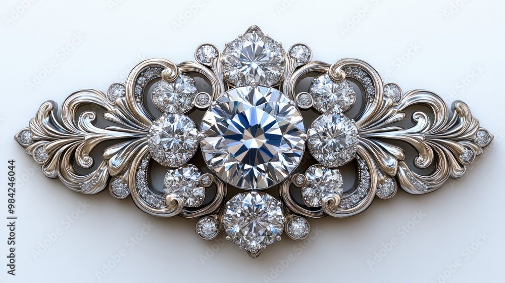 Fototapeta premium Ornate jewelry piece featuring a central diamond and intricate design.