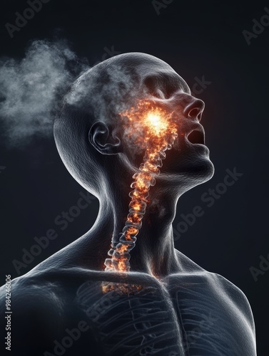 Visual representation of a blocked airway due to inflammation during a severe allergic reaction photo