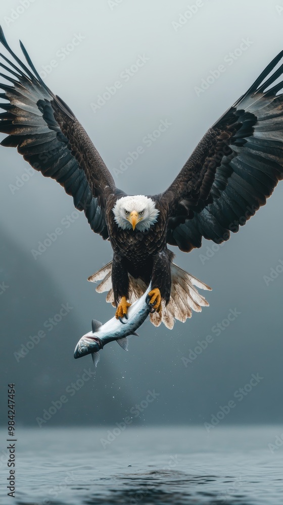 Fototapeta premium Bald Eagle Catching Fish.