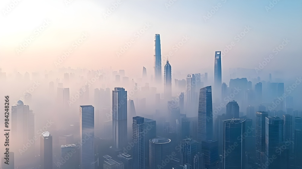 Fototapeta premium Urban Skyline in Thick Smog.