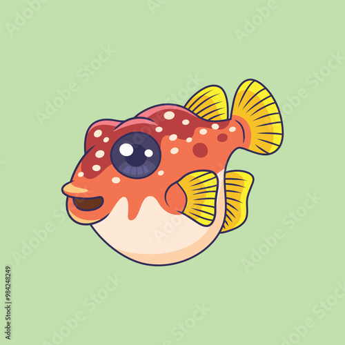 Cute puffer fish animal cartoon character vector Illustration.