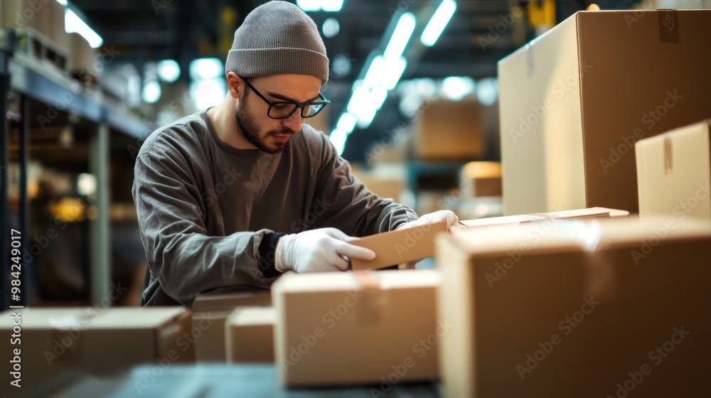 Warehouse Worker Handling Packages for Shipping Warehouse Worker Handling Packages for Shipping