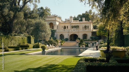 Stunning Spanish-Style Villa with Lush Landscaping and Tranquil Pool