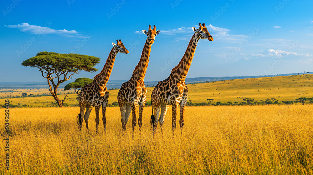 Fototapeta premium Three Giraffes in the African Savanna