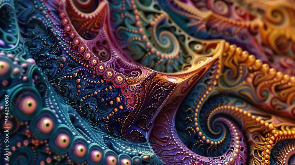 Close-up of a detailed fractal pattern with vibrant colors and intricate designs Close-up of a detailed fractal pattern with vibrant colors and intricate designs