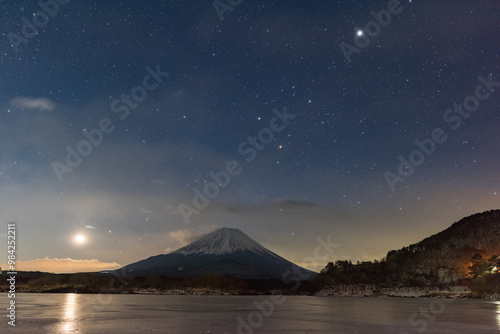 富士山と星