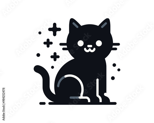 Minimalist black cat illustration – cute and whimsical animal design