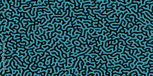 Abstract Reaction-diffusion or Turing pattern natural texture in coral blue and black color scheme. Linear design with biological shapes. Organic lines in memphis. abstract turing organic wallpaper.	
