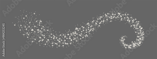  Glittering silver dust on a transparent background. Silver sparkling lights. Christmas Holiday glow particle. Magic star effect. Shine background. Festive party design. Vector EPS 10