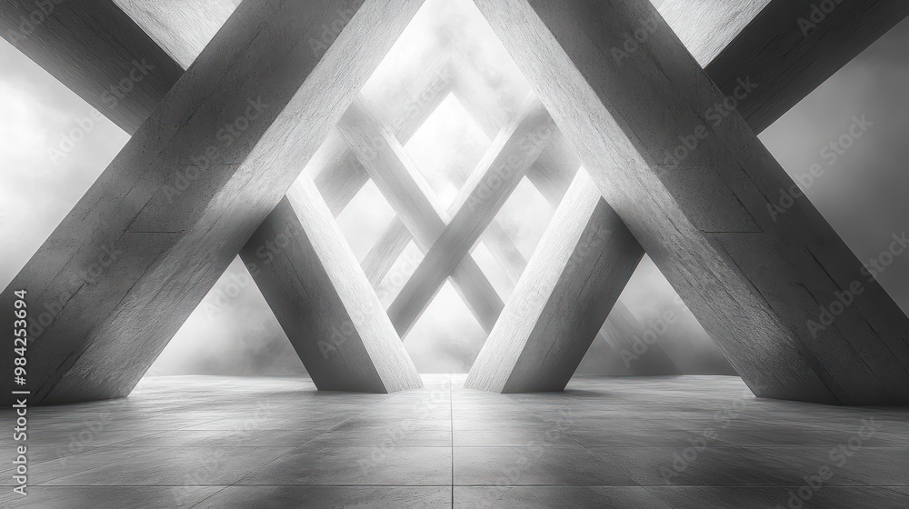 Obraz premium Abstract architectural space with intersecting concrete structures.