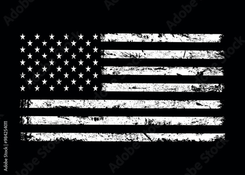 USA Distressed Flag Design. White American Grunge Flag Design, Distressed US symbol, United States flag Vector Illustration for Celebration Holiday 4 of July.