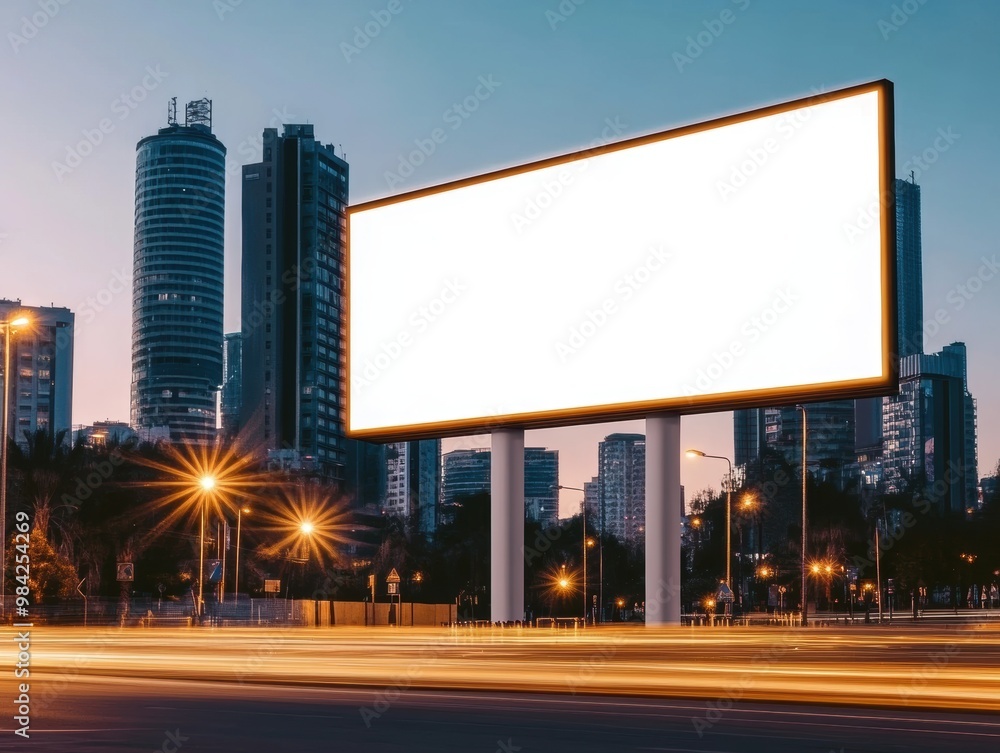 A striking mock-up of a billboard positioned in a bustling urban environment A striking mock-up of a billboard positioned in a bustling urban environment