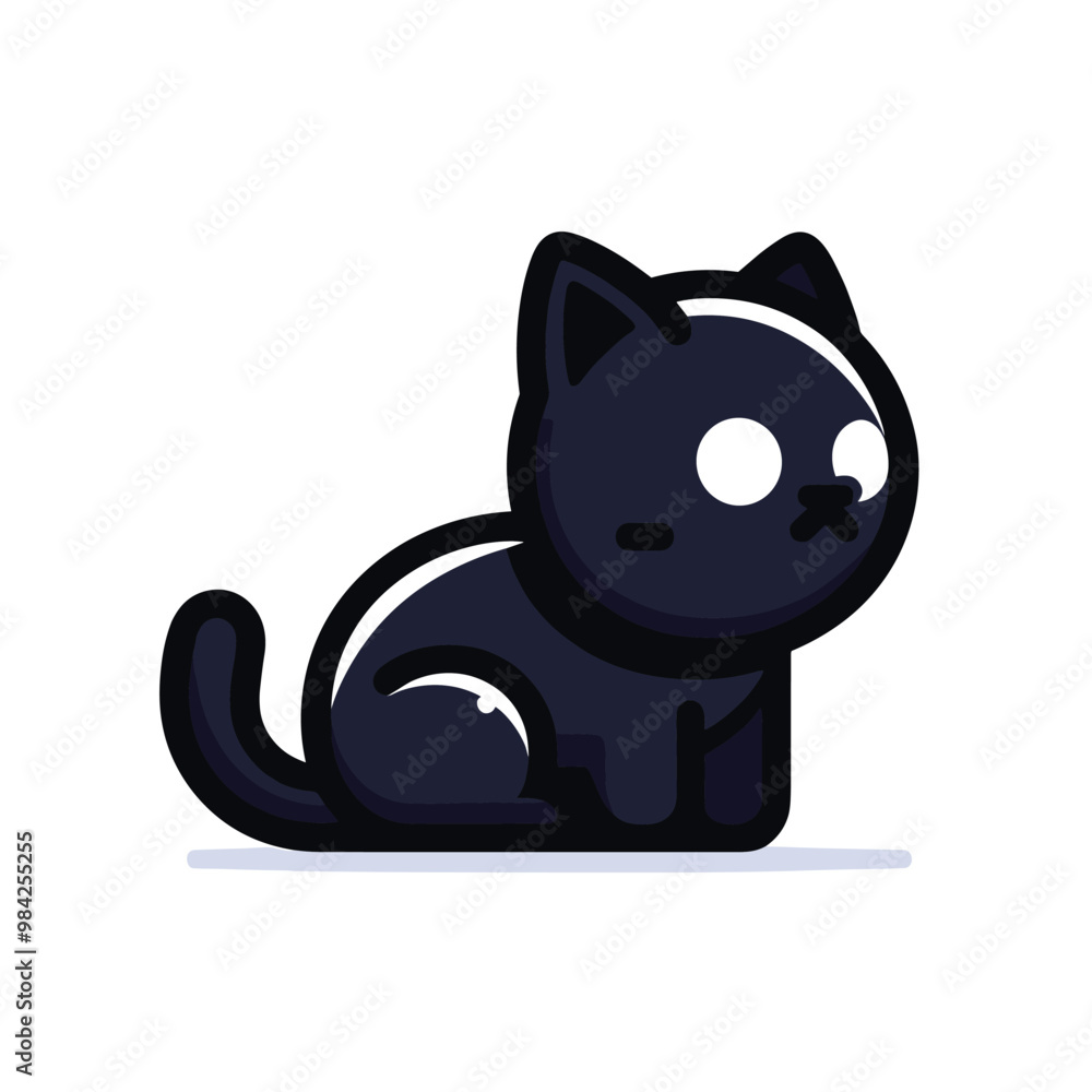 Fototapeta premium Adorable black cat vector illustration with cute expression and minimalist design