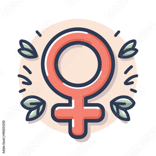 Feminine symbol with leafy decor – modern vector illustration for gender equality and feminism themes