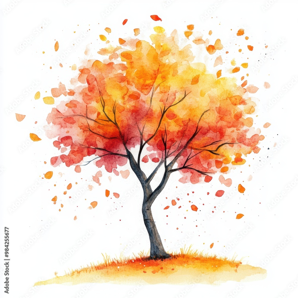 Fototapeta premium Autumn Watercolor Tree.