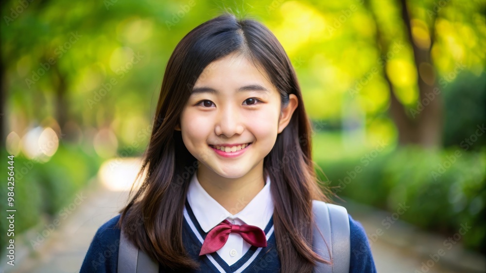 Smiling Cute High School Asian Girl Portrait with Copy Space Smiling Cute High School Asian Girl Portrait with Copy Space