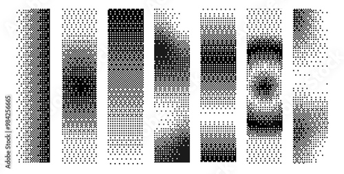 Set of gradient bitmap pixel stroke on white background. Y2K aesthetics texture. Gradient textured background