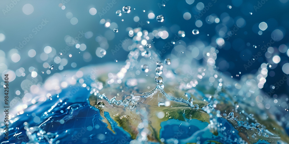 Conceptual Earth Globe in a Water Droplet Conceptual Earth Globe in a Water Droplet
