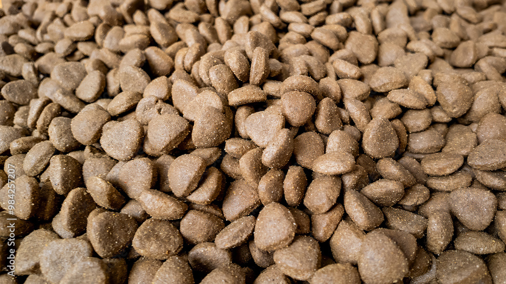 Close-up of a pile of dry dog food, ideal for pet care and nutrition concepts