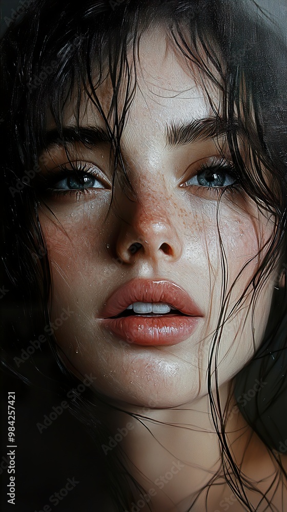 Close-Up Portrait of a Woman with Wet Hair Close-Up Portrait of a Woman with Wet Hair