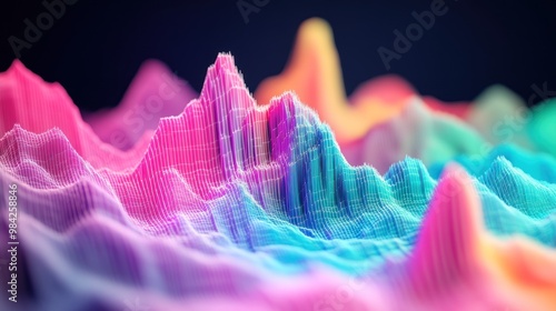 Abstract colorful landscape with a rainbow of colors with a dark background.