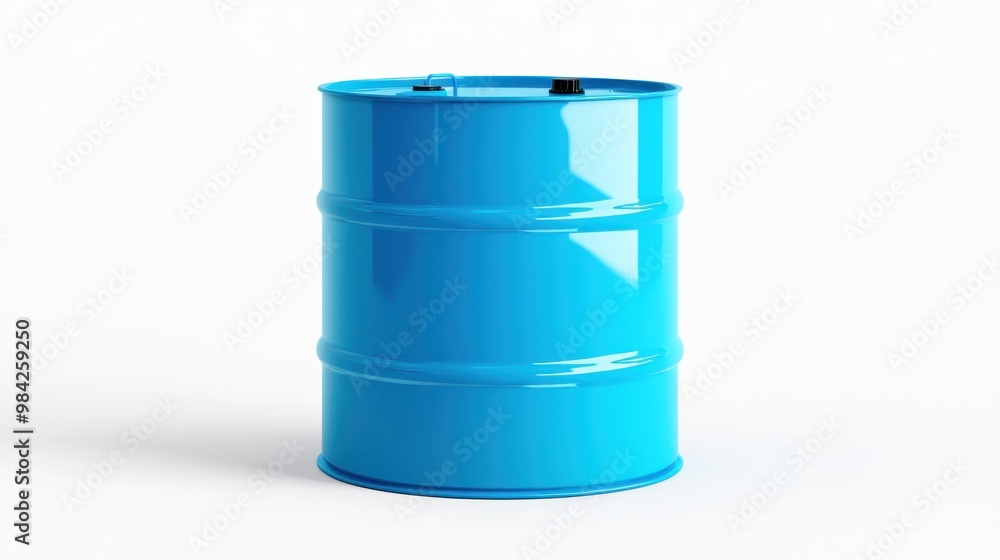 A blue metal barrel with a white background, isolated. A blue metal barrel with a white background, isolated.