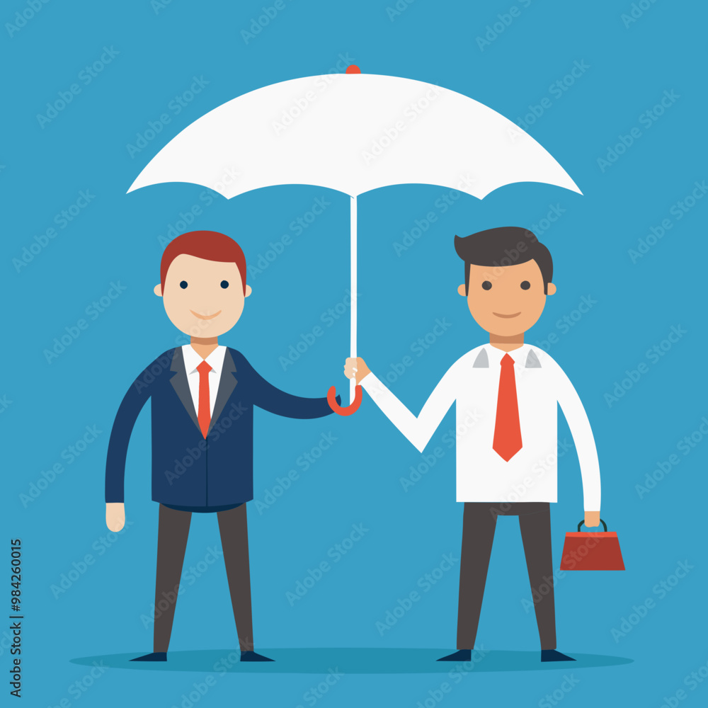 Obraz premium Employee runs into umbrellar seeking protection stock illustration