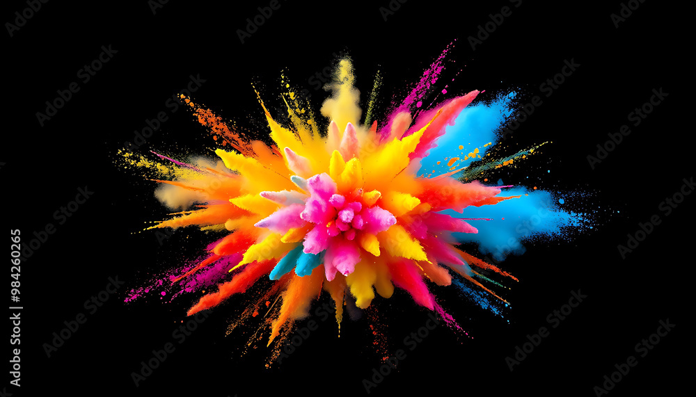 Abstract of a large explosion of colorful powder. Paint holi. Colorful paint powder explosion. Abstract of a large explosion of colorful powder. Paint holi. Colorful paint powder explosion.