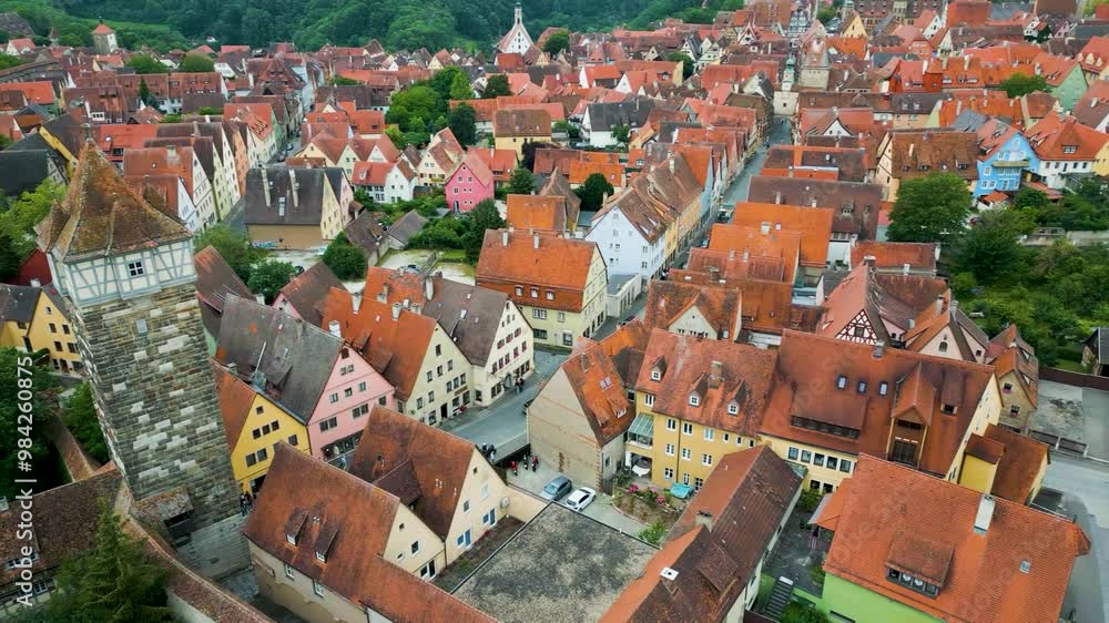 4K Aerial Drone Video of the Roderturm Tower and Gate Leading Into the Walled City of Rothenburg ob der Tauber, Germany 4K Aerial Drone Video of the Roderturm Tower and Gate Leading Into the Walled City of Rothenburg ob der Tauber, Germany