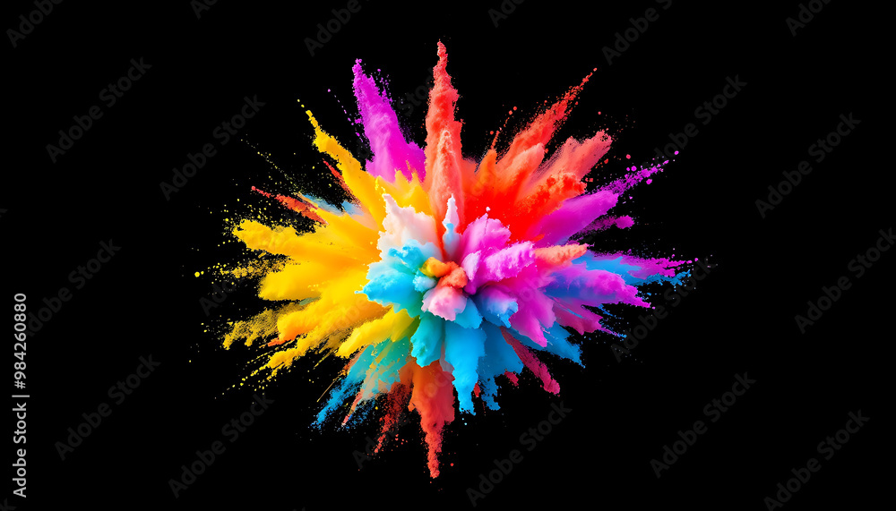 Abstract of a large explosion of colorful powder. Paint holi. Colorful paint powder explosion. Abstract of a large explosion of colorful powder. Paint holi. Colorful paint powder explosion.