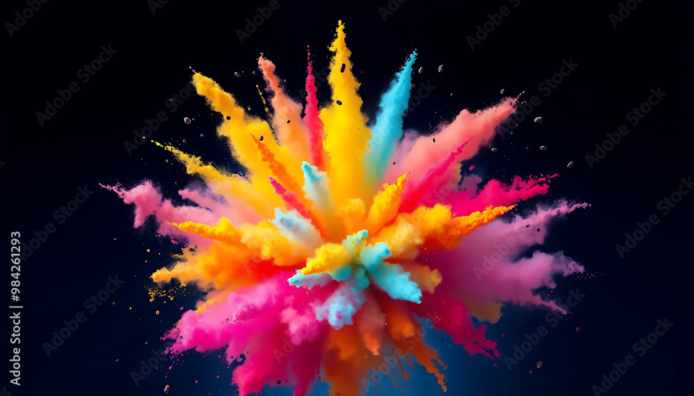 Abstract of a large explosion of colorful powder. Paint holi. Colorful paint powder explosion. Abstract of a large explosion of colorful powder. Paint holi. Colorful paint powder explosion.