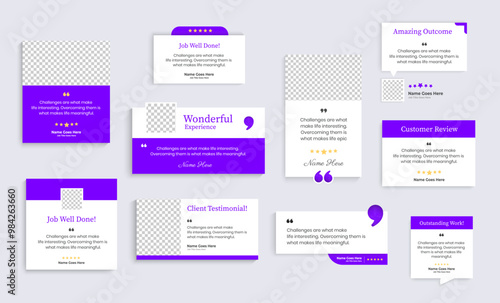 Set of Creative Testimonial Editable Vector templates, Empty speech bubbles, What our Clients Say, Quote, Review, Feedback, Infographic Template, Label, editable text box layout, recommendation note