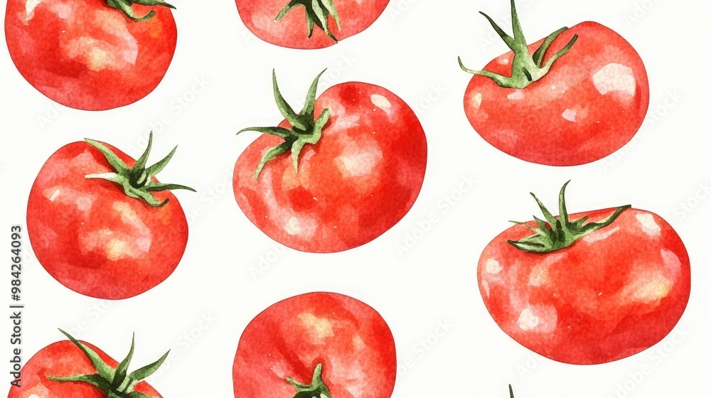 Fototapeta premium Fresh tomato seamless pattern in watercolor style