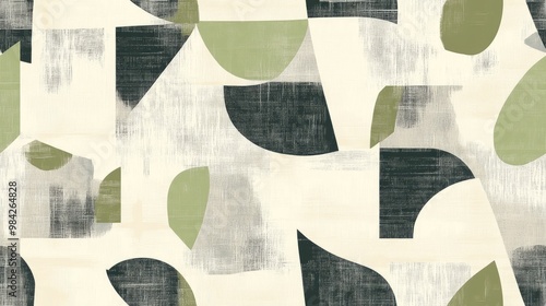 Decorative geometric and abstract elements in a seamless pattern featuring beige green and gray colors