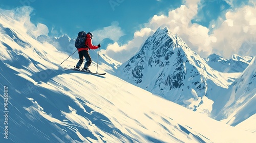 Mountaineer backcountry ski wailing in the mountains.   photo