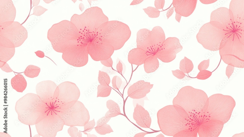 Pink floral pattern showcasing a repeating flower design in pastel shades against a white background