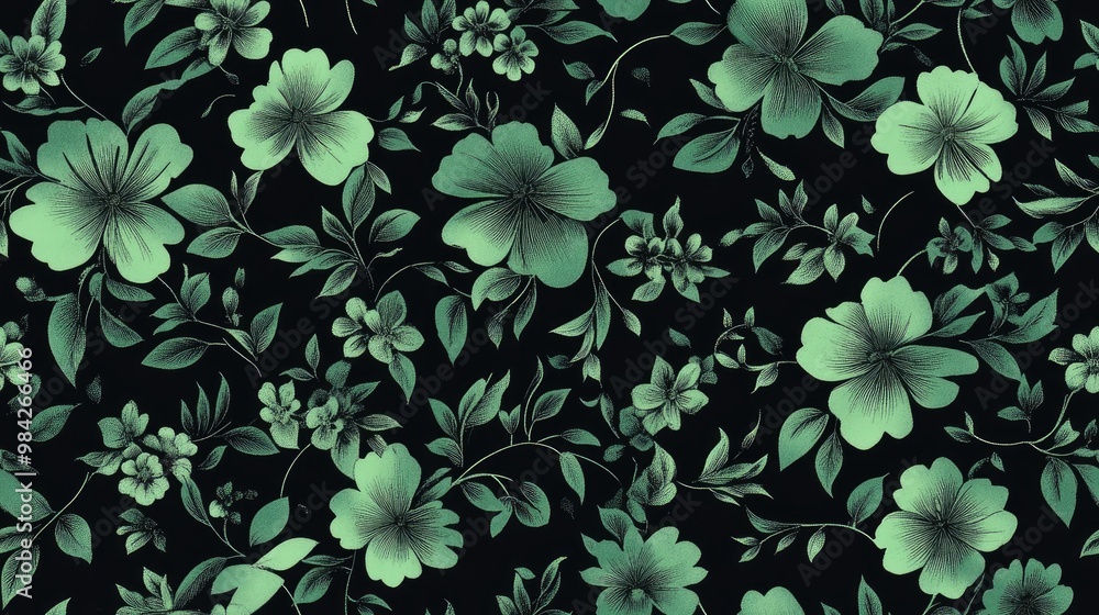 Floral pattern in green and black ideal for fashion wallpaper and home decor designs A versatile and stylish element for various projects Floral pattern in green and black ideal for fashion wallpaper and home decor designs A versatile and stylish element for various projects