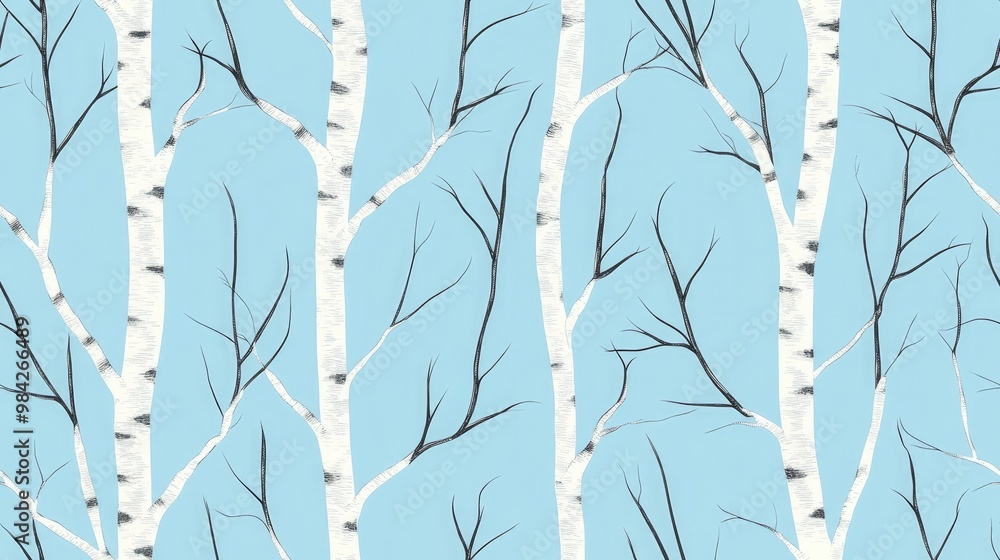 Seamless pattern of birch trees on a blue background Seamless pattern of birch trees on a blue background