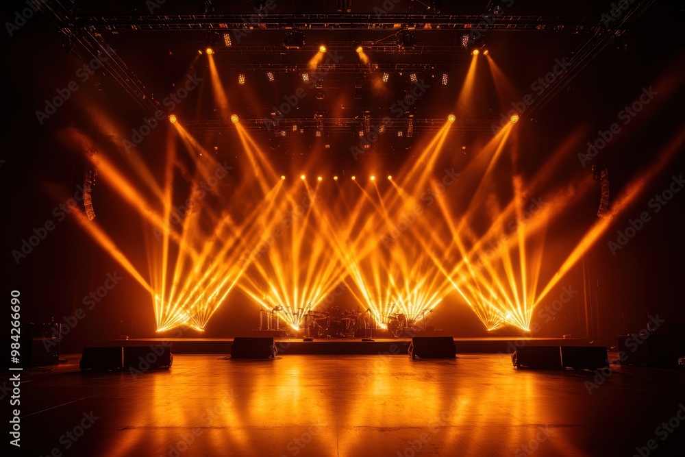 Fototapeta premium A concert stage illuminated by a row of spotlights