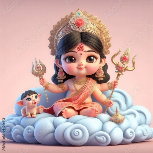 Cute Hindu Lord Maa Durga Baby Style, Navratri Maa Durga Baby Style Generative AI photo