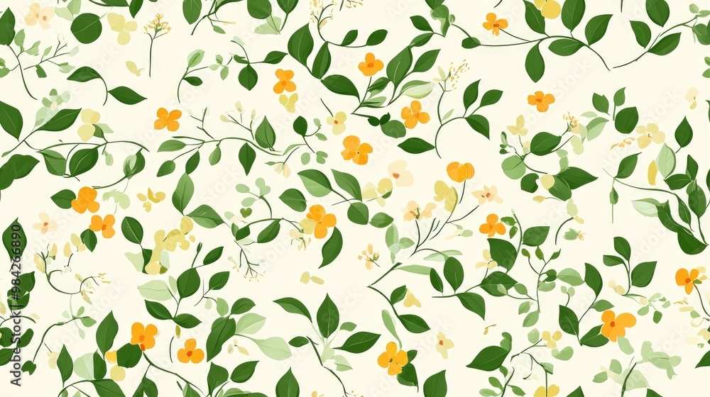 Seamless Pattern of Small Leaves and Flowers Seamless Pattern of Small Leaves and Flowers