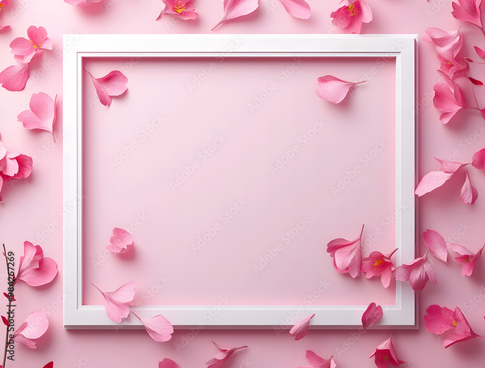 Paper White Flowers on a Pink Background with a Blank Frame Paper White Flowers on a Pink Background with a Blank Frame