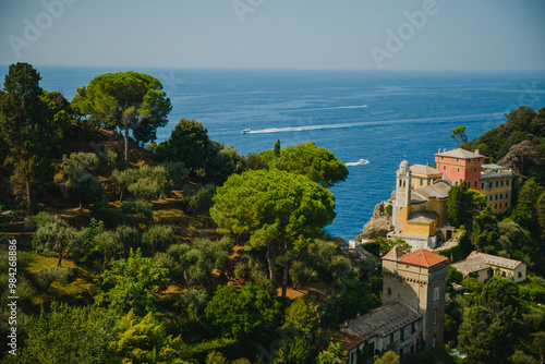 View from the mountain to the sea and the church