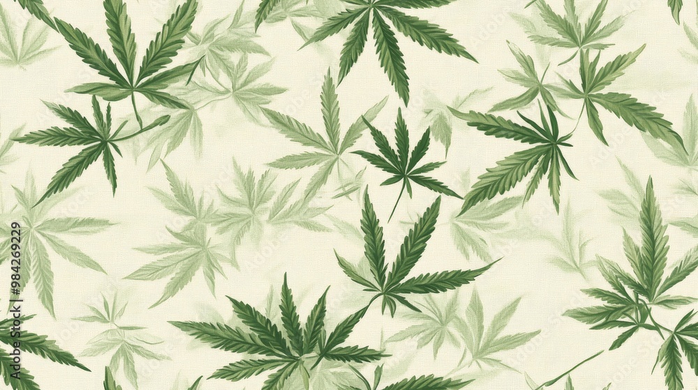 Seamless pattern of cannabis leaves on a beige background Seamless pattern of cannabis leaves on a beige background
