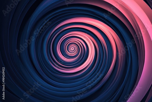 Abstract spiral tunnel design in hypnotic shades of pink and blue featuring a captivating line art illustration