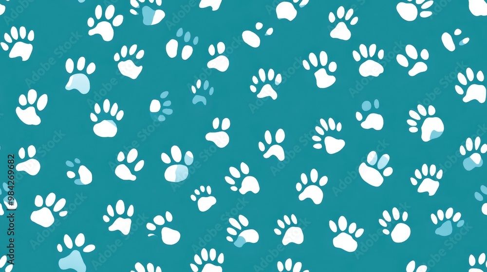 Seamless Tile Pattern of Teal and White Dog Paw Prints Seamless Tile Pattern of Teal and White Dog Paw Prints